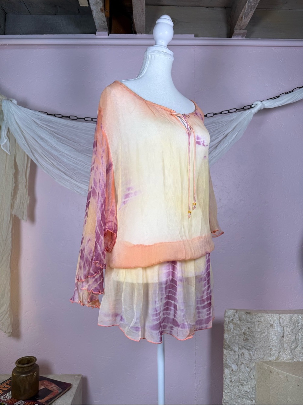 Bebe Silk Tie Dye Boho Tunic Dress | Medium